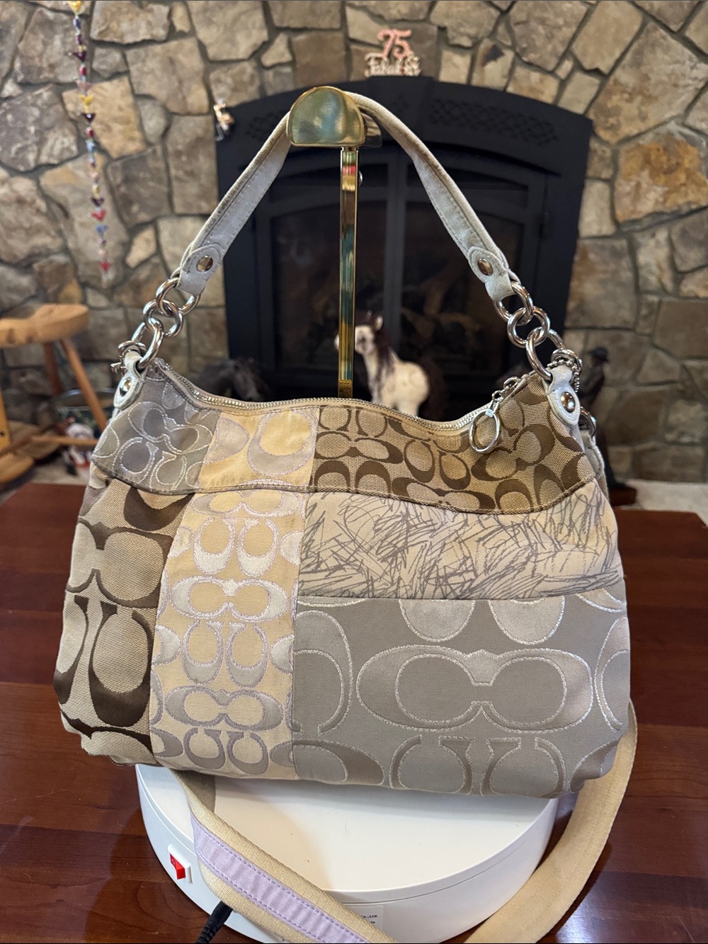 Coach Beige Signature Poppy Y2K Patchwork Crossbody Bag with Pink and Purple - Picture 2 of 10